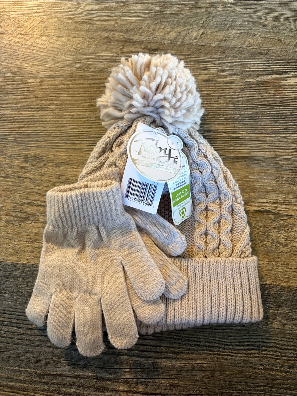 & Co Kids Pom Pom Beanie and Gloves Set - Cream